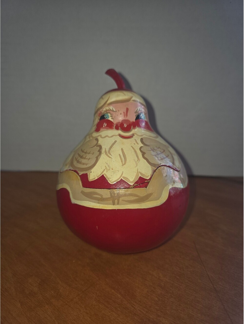 Vintage roly poly Santa Claus and painted dried gourd